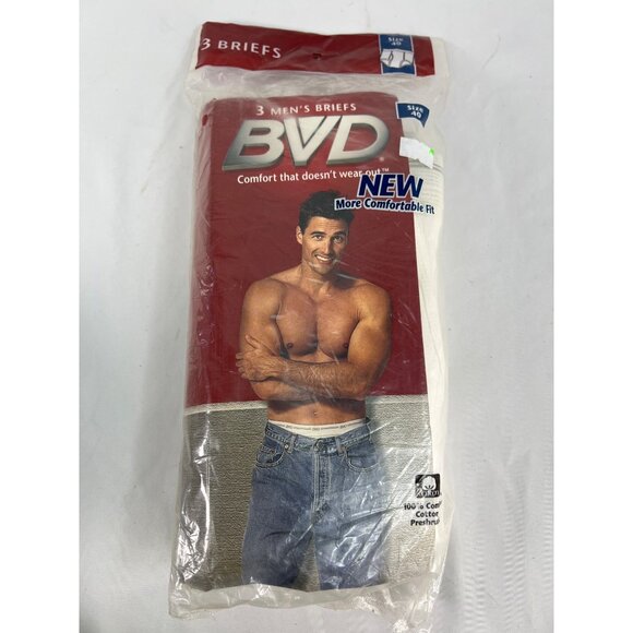 Vintage 1996 BVD Men’s Briefs 3 Pack White Size 40 NOS Sealed Underwear - Picture 1 of 4